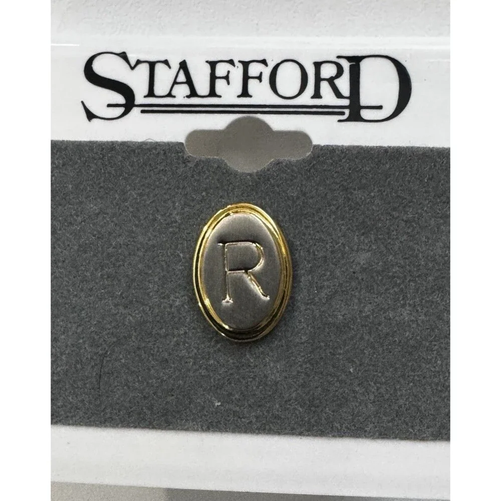 Vintage Stafford Tie Tack Initial R Gold And Silver Two Tone Oval New Never Worn